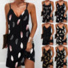 Feather Printed Mini Sling Dress