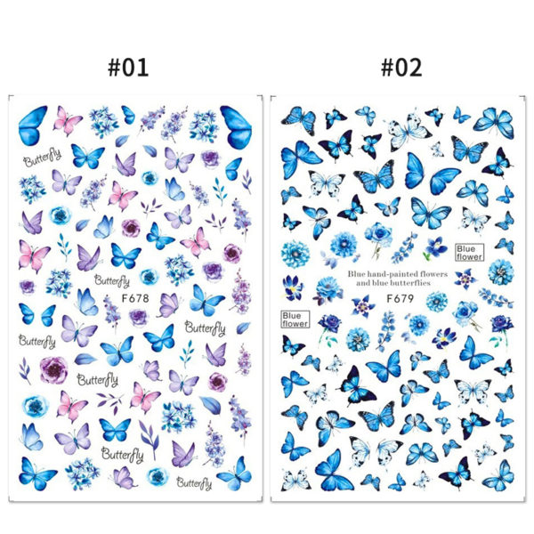 1 Sheet Blue Butterfly 3d Nail Stickers - Image 2