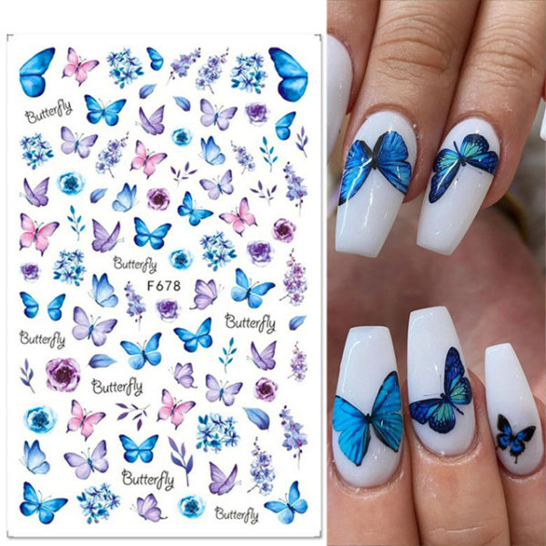 1 Sheet Blue Butterfly 3d Nail Stickers - Image 8