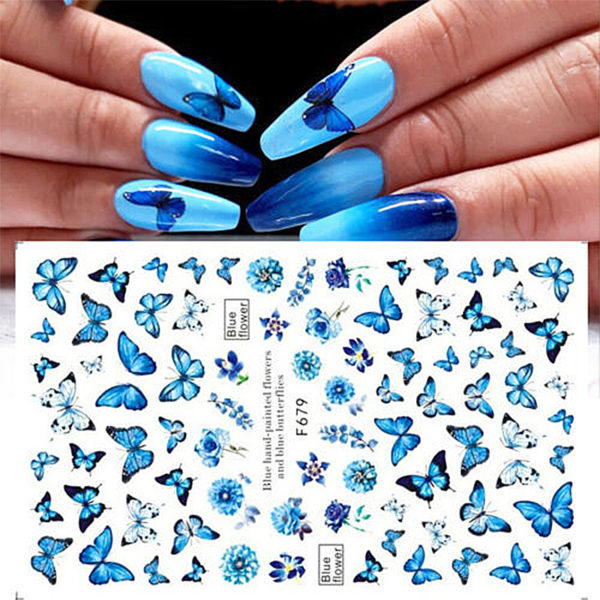 1 Sheet Blue Butterfly 3d Nail Stickers - Image 3