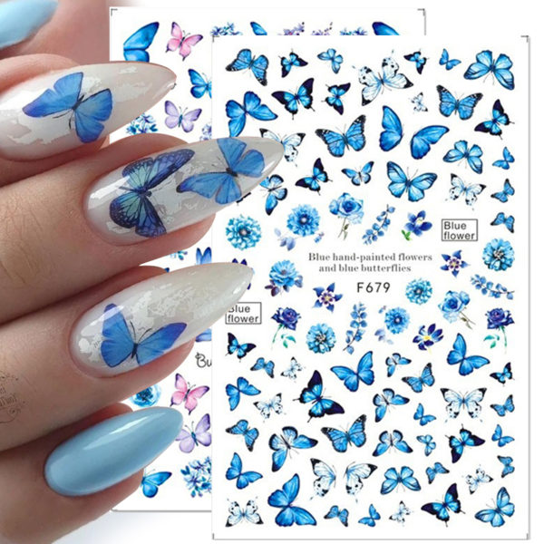 1 Sheet Blue Butterfly 3d Nail Stickers