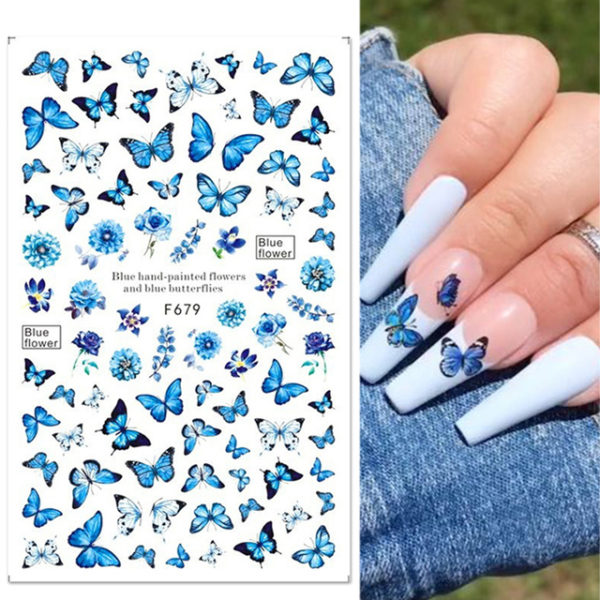 1 Sheet Blue Butterfly 3d Nail Stickers - Image 7